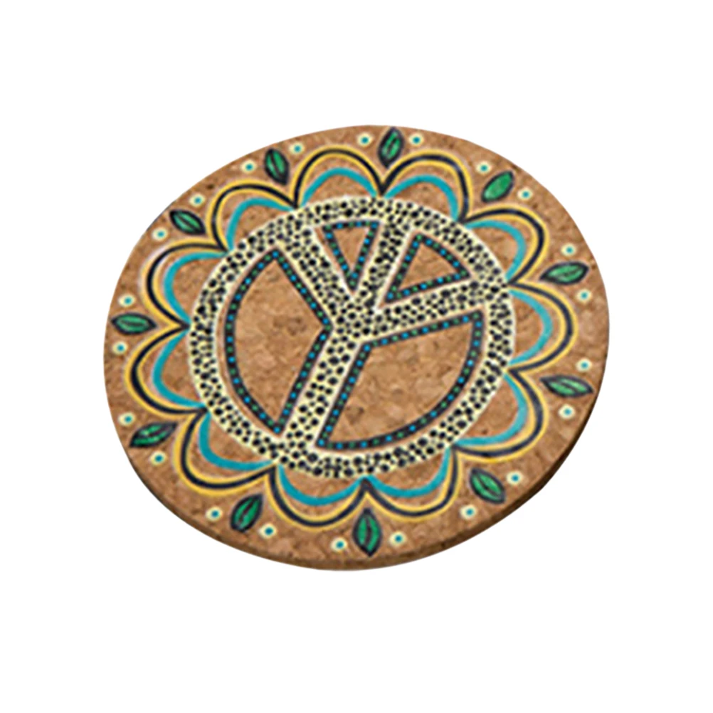 

1 Pc Round Natural Cork Moisture Resistant Coasters Cup Coasters Patterned Heat Insulation Mats Pot Holder for Coffee Tabletop