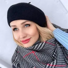 [Lakysilk] Зима шерстяная шапка женская чёрный берет дамские модные шапочки для девочек Повседневные шапки теплые женские шапки высокое качество подарок товар