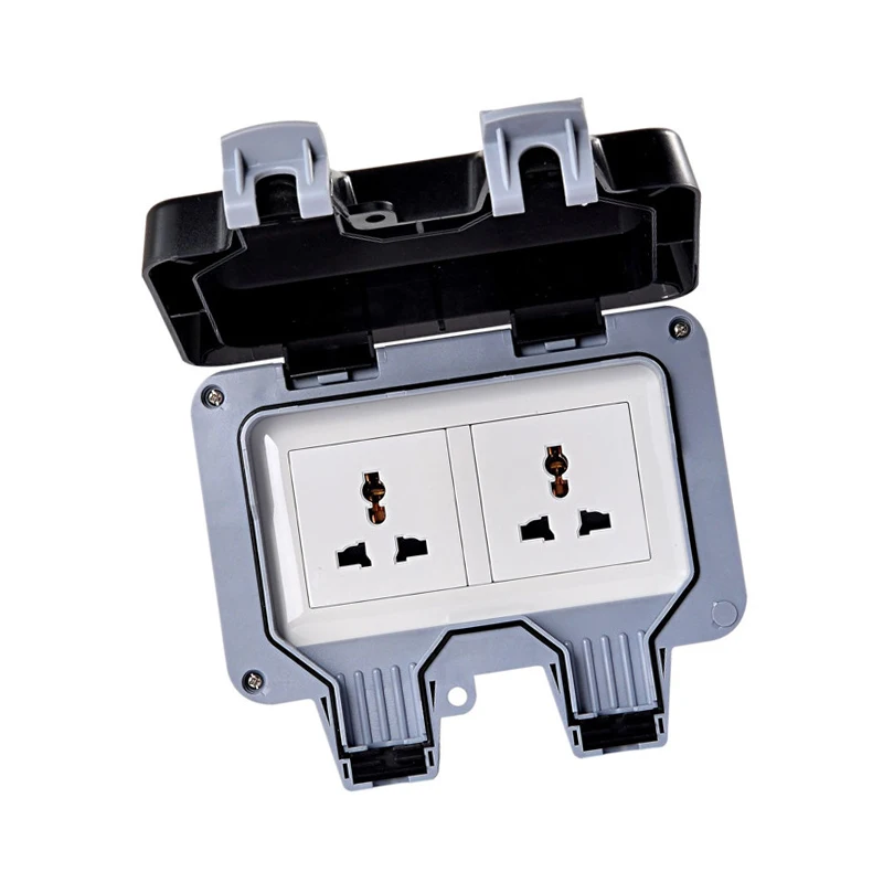 

Waterproof Wall Switch Socket Two Multi-FunctionThree Hole Double Socket Suitable For UK/EU/AU/US Plug Outdoor Bathroom
