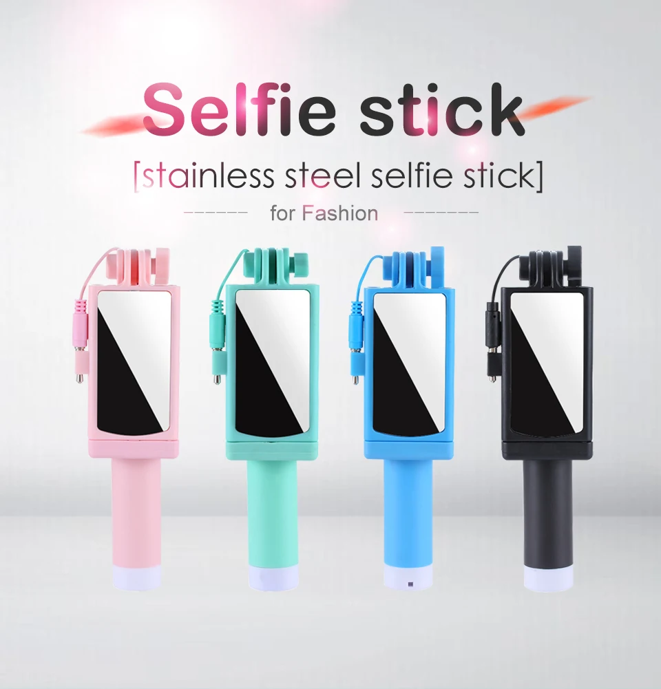4 Color Mini Extendable Handheld Selfie Stick Stainless Steel Folding Wire Control Android Phone Handheld selfie sticks (1)