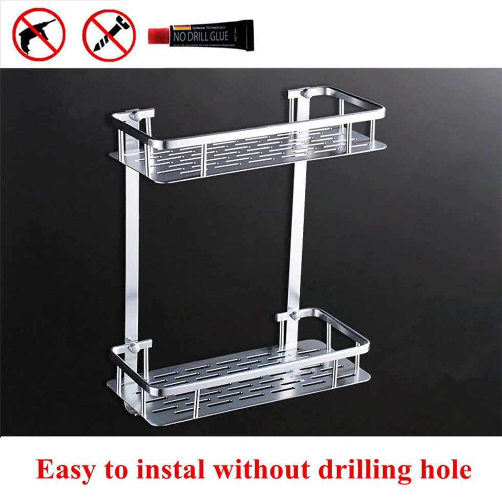 

Bathroom Wall Square Shelves Aluminum Basket Shelf Rack One Two Layers Shower Caddy Kitchen Rack etagere mural banheiro
