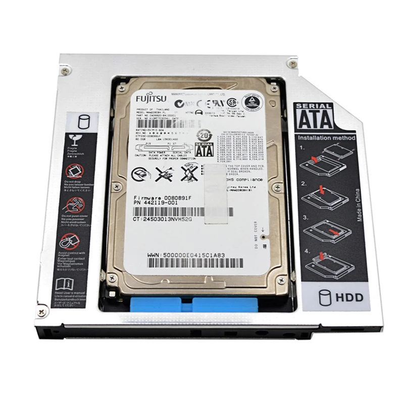 Универсальный алюминиевый 2-ой HDD Caddy 12,7 мм SATA 3,0 для 2,5 ''7 мм 9 мм 9,5 мм 12,5 мм чехол для SSD, HDD корпус DVD-ROM Optibay