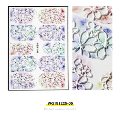 1 лист 3D тиснением ногти Стикеры акриловые Выгравированные обертывание для цветов ногтей Стикеры s воды Наклейка-тату Сделай Сам ногти аксессуары - Цвет: WG181225-05