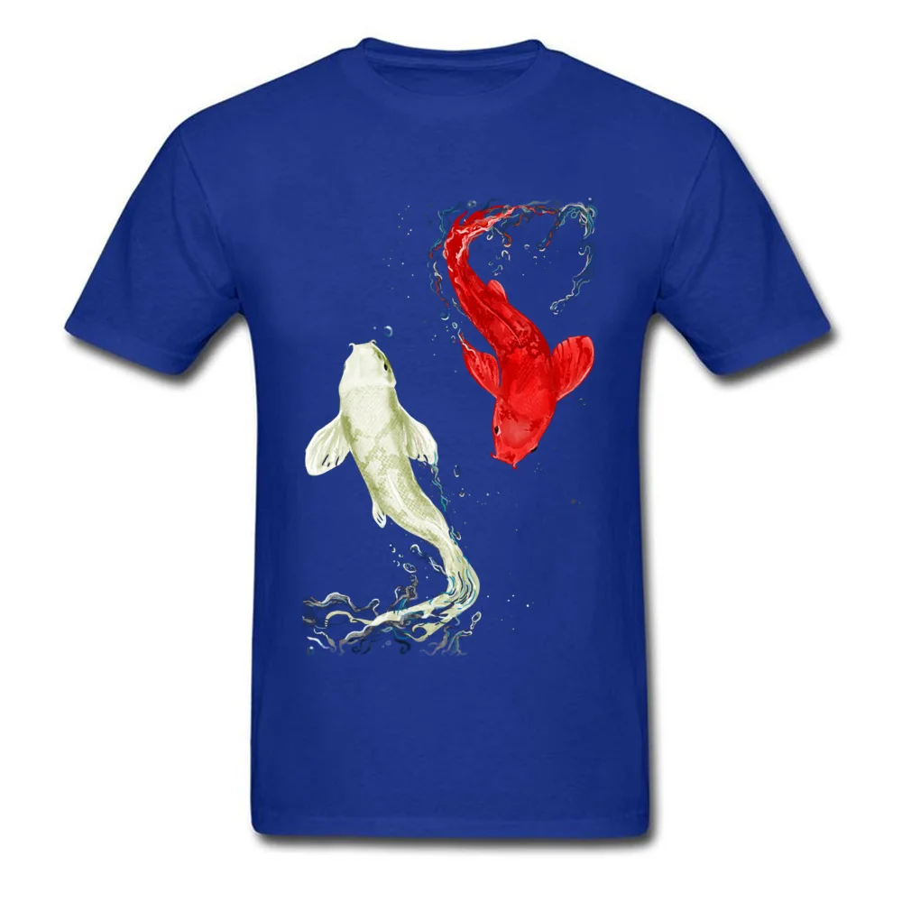 Koi Fishes Crew Neck T Shirts Summer Fall Tees Short Sleeve Prevalent 100% Cotton Casual Tees Normal Mens Free Shipping Koi Fishes blue