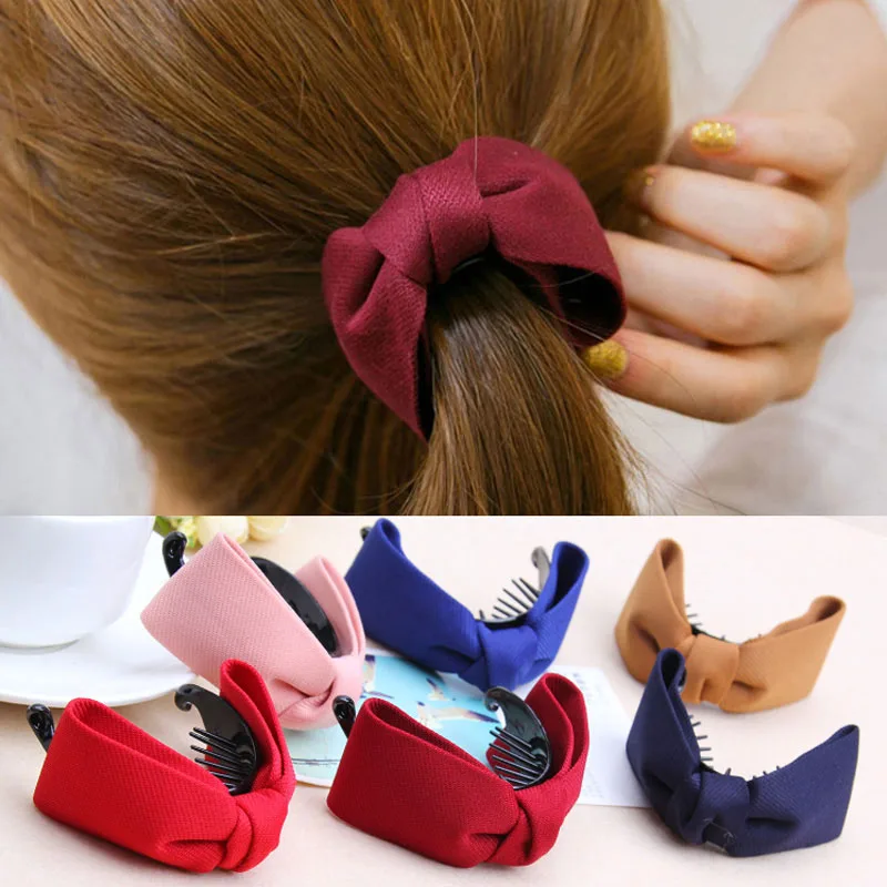 2017 Korean Hair Claw Solid Big Bows Banana Hairpins Ties Ponytail