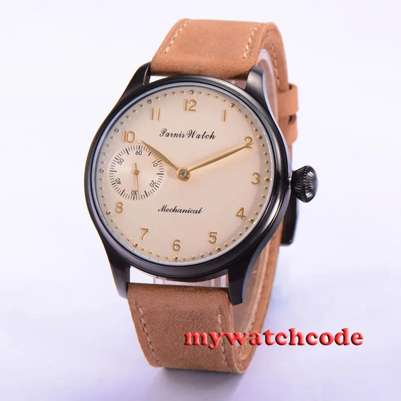 

parnis light yellow dial PVD case 6497 movement hand winding mens watch 506