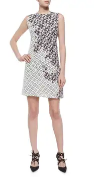 

Fashion Patchwork Flower Print Women Dress Elegant Sleeveless Mini Shift Dresses