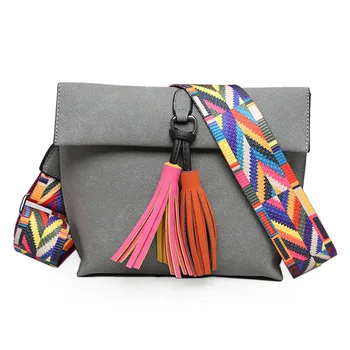 

2018 Brand Women Messenger Bag Crossbody Bag tassel Shoulder Bags Female Designer Handbags Women bags with colorful strap