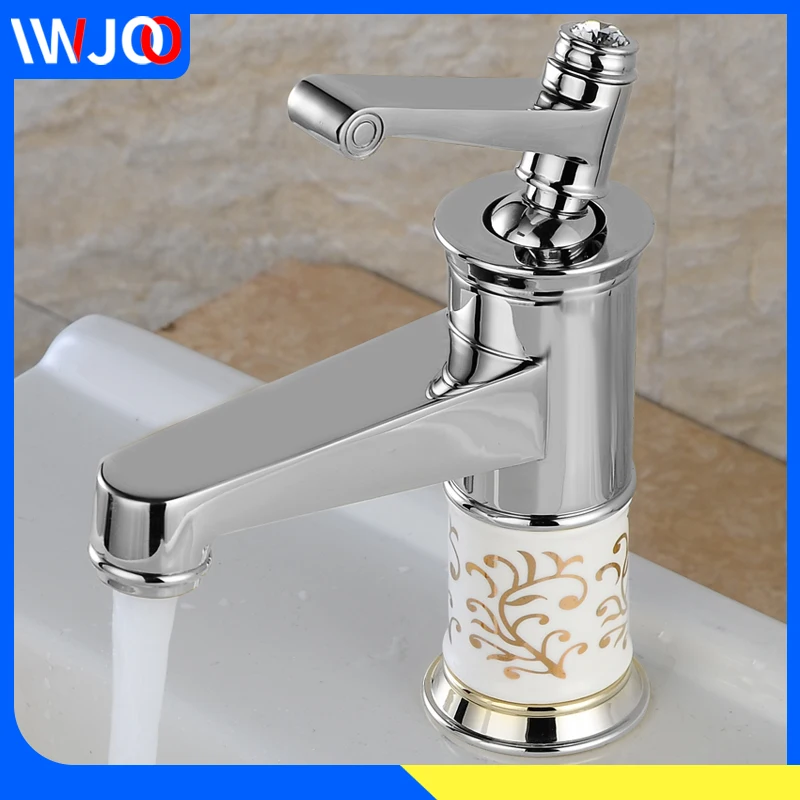 

Modern Bathroom Basin Faucet Gold Ceramic Brass Sink Faucet Chrome Polished Hot and Cold Water Sink Mixer Tap Single Handle