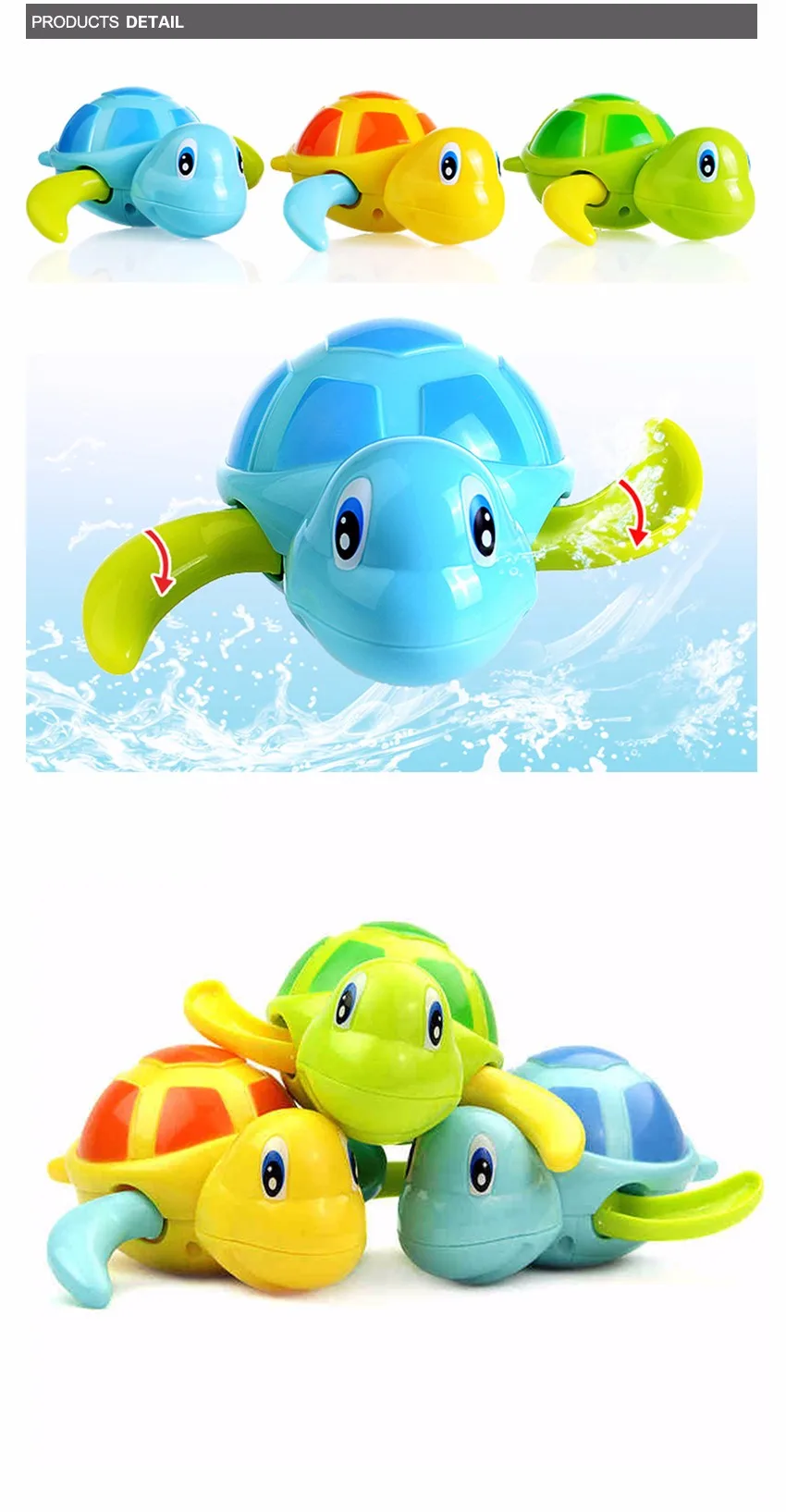 Милые Мультяшные морские животные Черепаха для новорожденных, детские игрушки для купания, заводные на цепочке, Классические игрушки для детей, развивающие игрушки