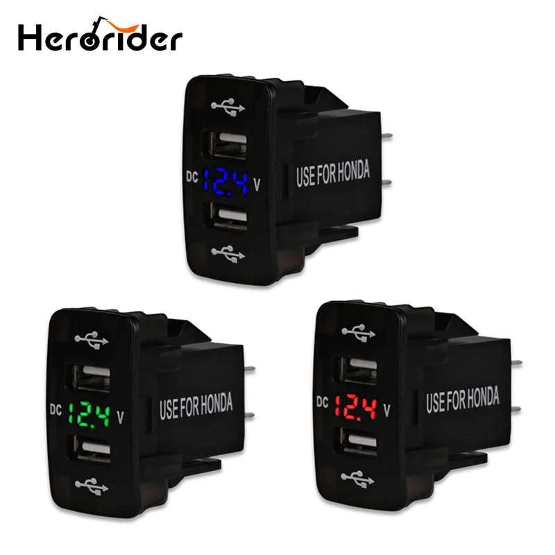 

Herorider Auto 5v 3.1A 12v Dual Car USB Socket Voltmeter Adapter Waterproof Car Charger 3.1a Dual USB Vehicle Socket For Honda