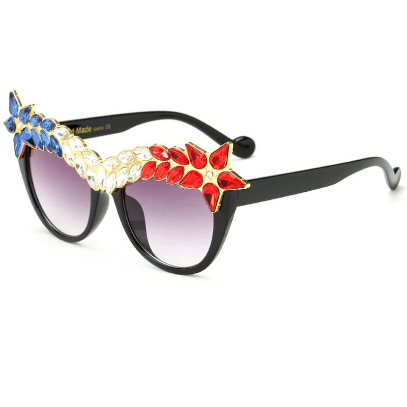 ALOZ Платино Брендовая Дизайнерская обувь Для женщин солнцезащитные очки «кошачий глаз» винтажная, брендовая, дизайнерская С кристалалми и стразами большого размера кадр очки Q38 - Цвет линз: C3