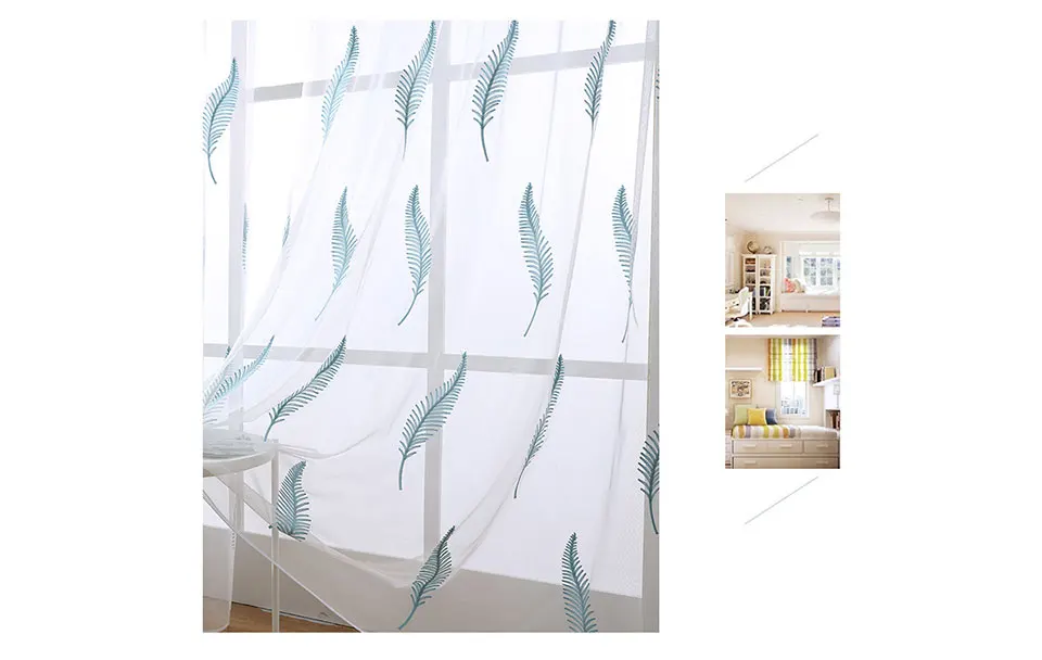 ENHAO вышитые тюлевые шторы для гостиной современные прозрачные шторы для спальни Голубое перо окна украшения интерьера, шторы