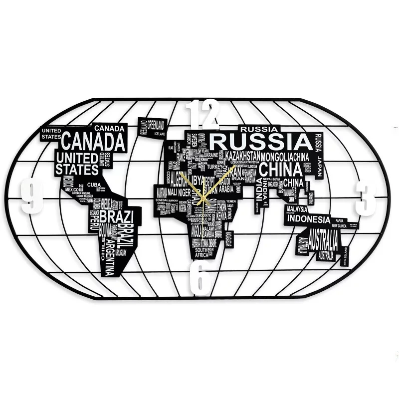 3D большие настенные часы, современный дизайн, Карта мира, декоративные настенные часы, наклейка на стену, декор для гостиной, кованое железо, бесшумные большие часы