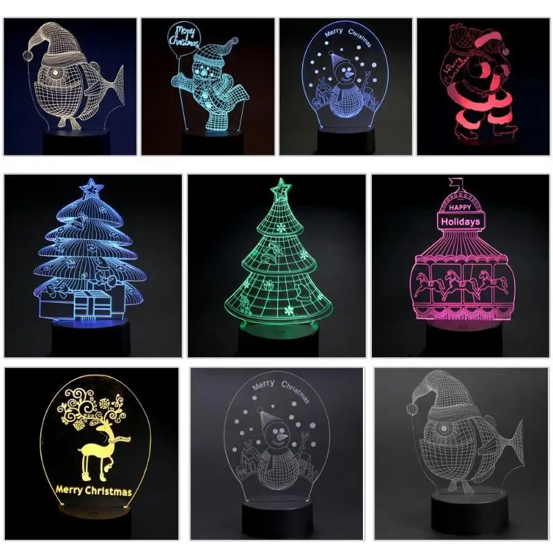 

Christmas Santa Claus/Snowman/Deer/Tree 3D Visual Light LED Acrylic Light Touch Switch Table Lamp Christmas Decorations for Home