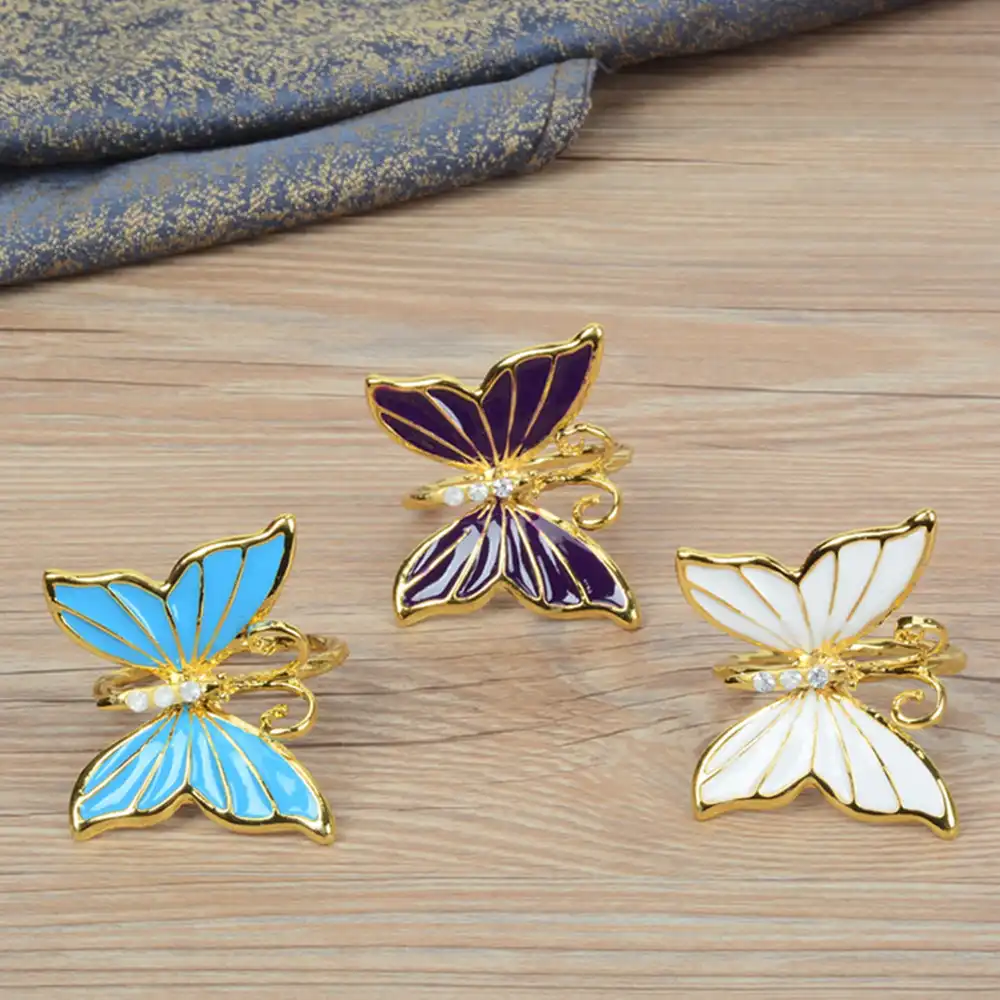 4pcs Golden Butterfly Napkin Rings Sparkling Metal Napkin Buckles Butterfly