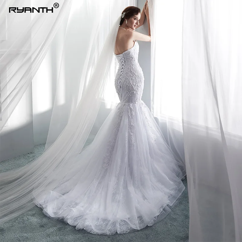 Женское свадебное платье с кружевной аппликацией Ryanth Robe De Mariage юбкой годе