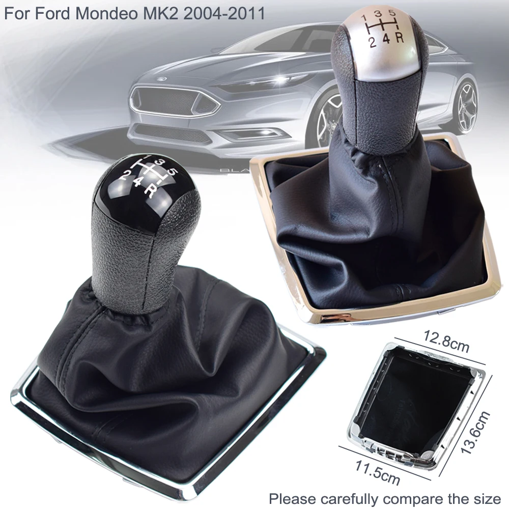 

For Ford Mondeo MK2 2004-2011 Mustang Black/Silver Panel 5 Speed Car Manual Gear Stick Lever Knob Shifter With Gaiter Boot