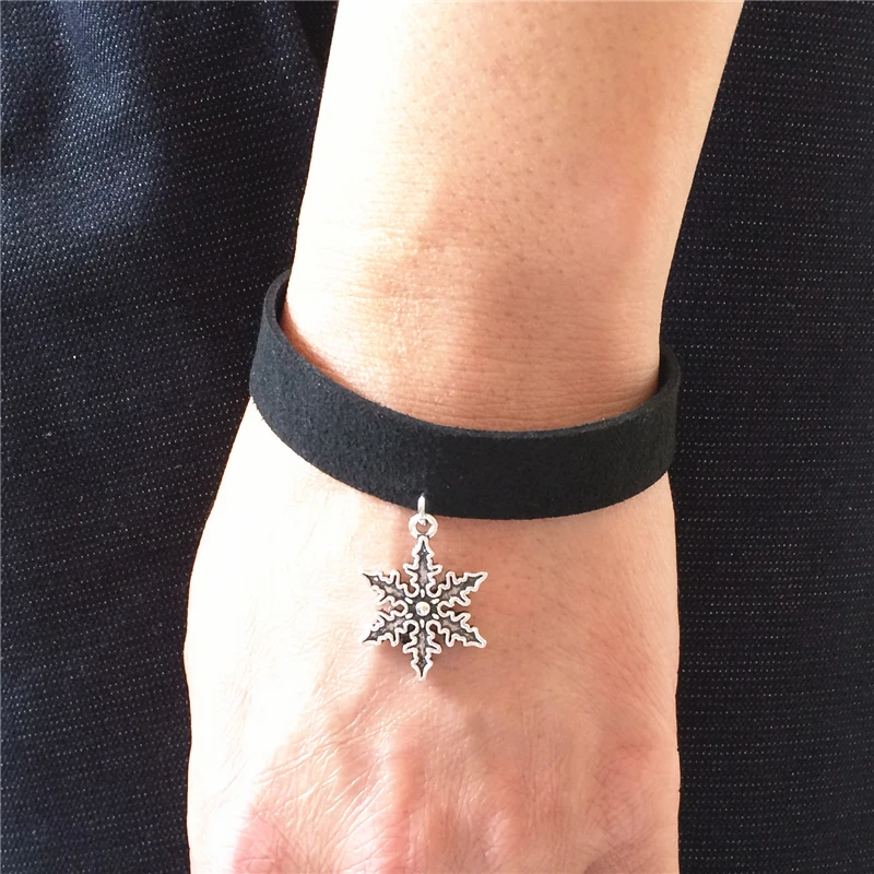 

2019 Hot Fashion Bijoux Black Velvet Leather Vintage Retro Snowflake Unlimited Charm Cuff Bangles Bracelets Women&Men Jewelry