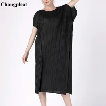 

Changpleat 2019 Summer New Women irregular dress Miyak Pleated Fashion Design Black Loose Large Size Female Dresses Tide D890889