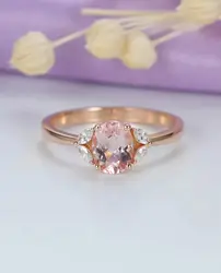 MYRAY естественной овальной розовый морганит маркиза Diamond Обручение кольцо Твердые 14 К розовое золото свадебные Юбилей подарок Для женщин