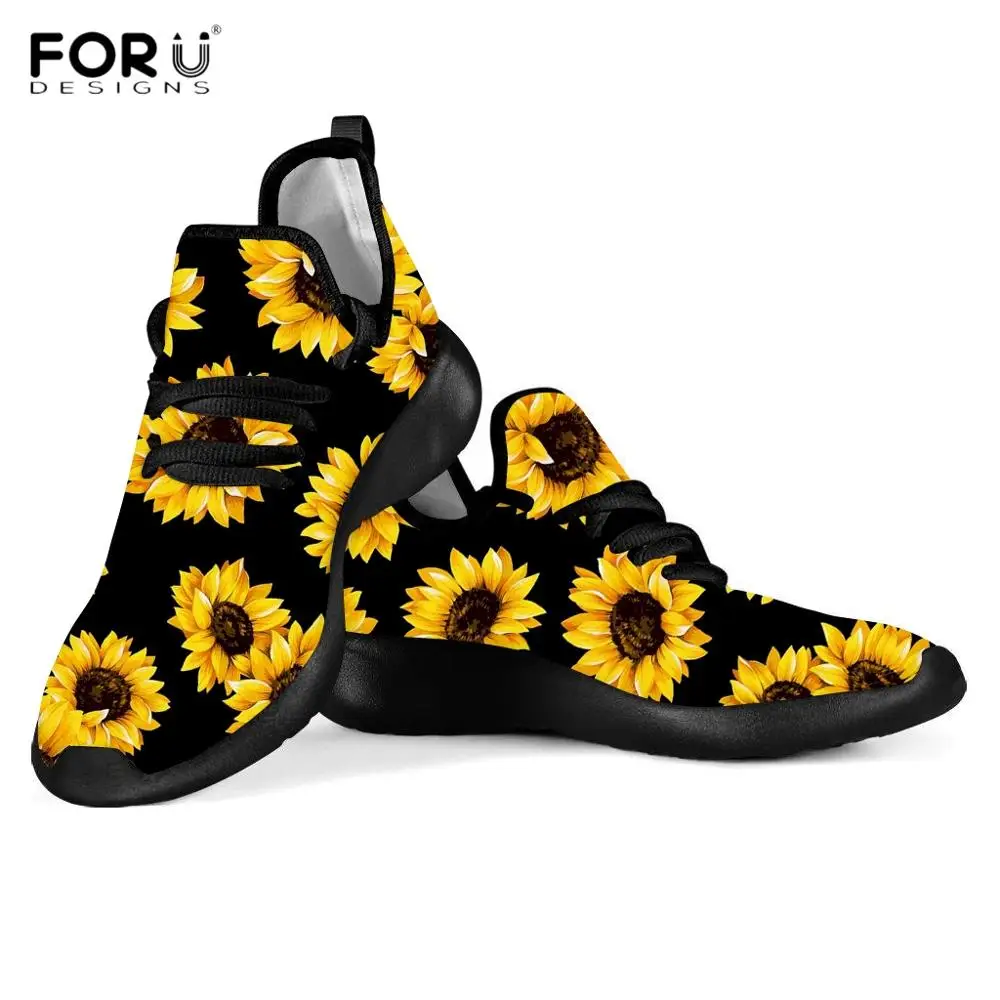 

FORUDESIGNS 2019 New Woman Flats Shoes Beautiful Sunflower Floral Print Mesh Knitting Sneakers Comfortable/Lightweigt Flat Lady