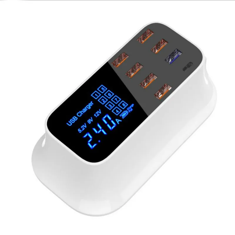 QC3.0 TYPE-C Smart LED Display 8 USB USB-C port Mobile Charger For iPhone Samsung Huawei Xiaomi AC Adapter EU US UK AU Plug