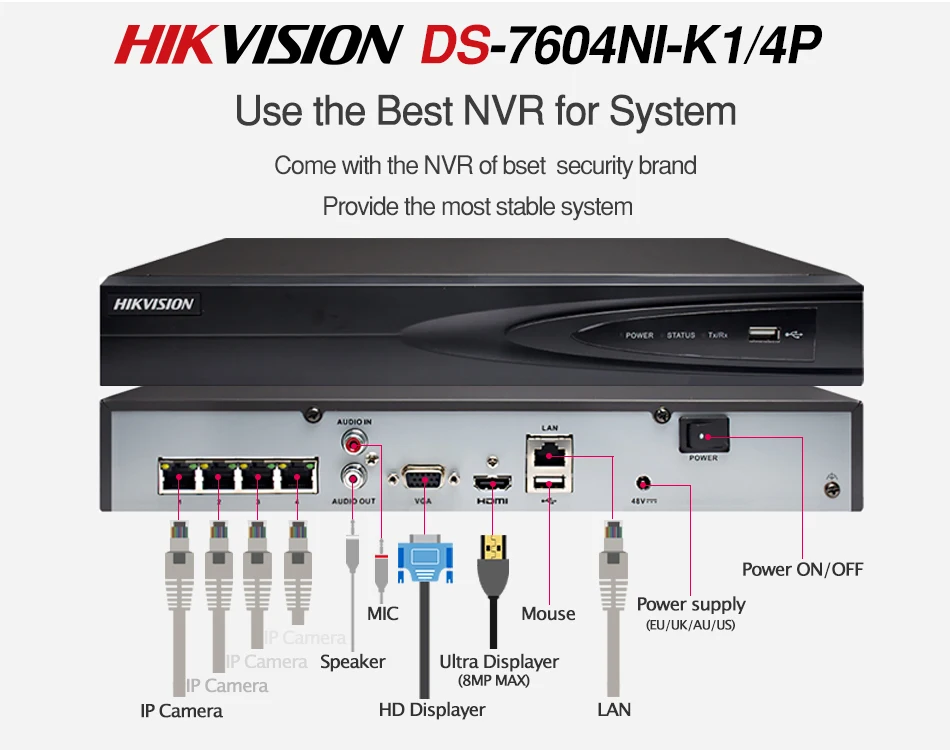 4CH CCTV системы 2 шт Ультра 8MP Камеры видеонаблюдения Купольная ip-камера с Hikvision 4 POE NVR DS-7604NI-K1/4 P DIY комплекты видеонаблюдения