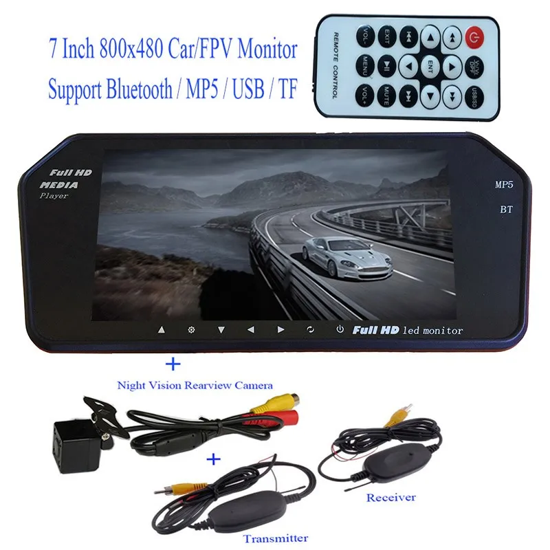 Bluetooth MP5 TF USB 800*480 lcd FPV/автомобильное зеркало монитор 7 дюймов экран+ беспроводная резервная камера ночного видения задняя Водонепроницаемая HD камера