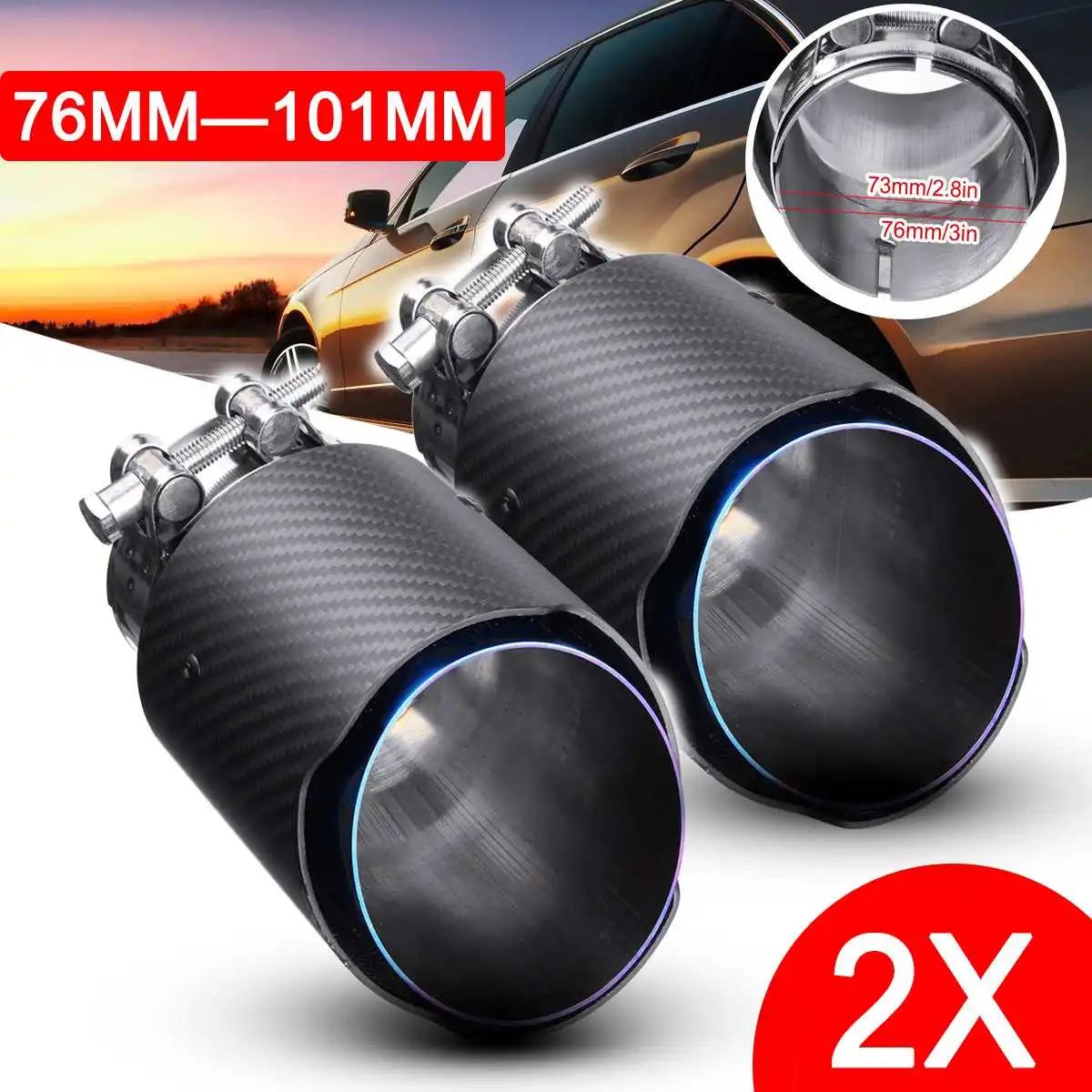 

1Pair 76-101mm Universal Stainless Steel Matte Blue Carbon Fiber Rear Exhaust Tip End Pipe Muffler Tail Exhaust Pipes