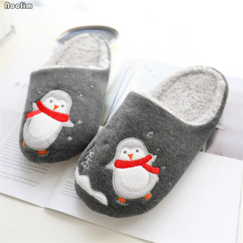 Winter Cute Cartoon Dancing Scarf Penguin Men Women Slippers Couple Waterproof Indoor Warm Plush Home Shoes Autumn Flat Slippers