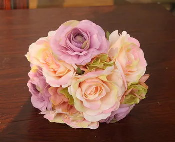 

23CM 4PCS Artificial Silk Tea Roses+3PCS Real Touch Hydrangea And Camellia,Wedding Brides Brooch Bouquet,Table Centerpieces