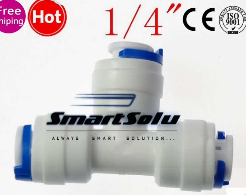 

Free shipping 50pcs*1/4" OD Hose qucik connection Equal Type T RO Water Connector Fittings Reverse Osmosis Aquarium System