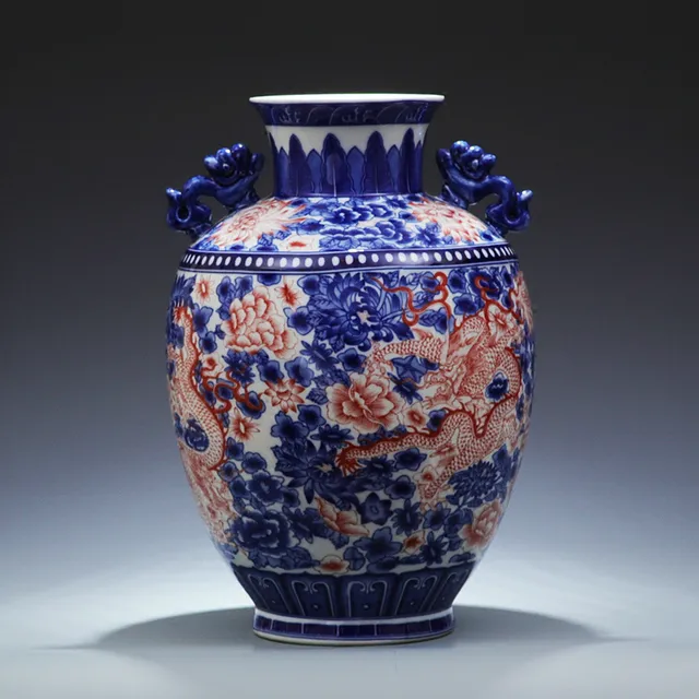 Chinese Style Jingdezhen Blue And White Dragon Vase Ceramic Red Porcelain Kaolin Flower Vase Home Decor Handmade Vases 3