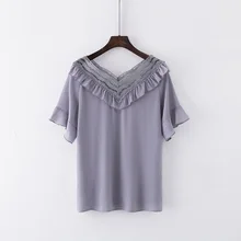 Плюс размеры футболка XXL 3XL 4XL 5XL короткий рукав V образным вырезом кружево Бабочка рукавом Sweer для женщин модная одежда Высокое качество 27313