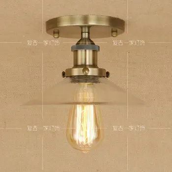 

Green Bronze Vintage LED ceiling light dining room balcony Transparent glass Iron bedroom living room ceiling lamp RCL0016