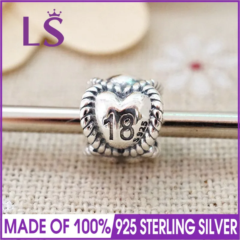 

LS 100% Real 925 Silver 18th Birthday Milestone Charm Fit Original Bracelets Pulseira Encantos Beads DIY Jewelry