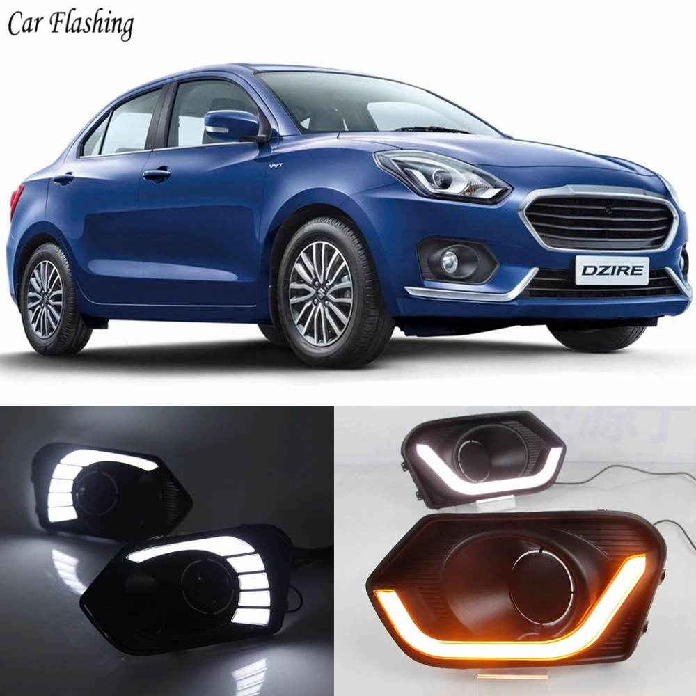 Car Flashing 1Pair LED DRL Daytime Running Light With Turn Signal Waterproof Cover For Suzuki Dzire 2017 2018 2019 |