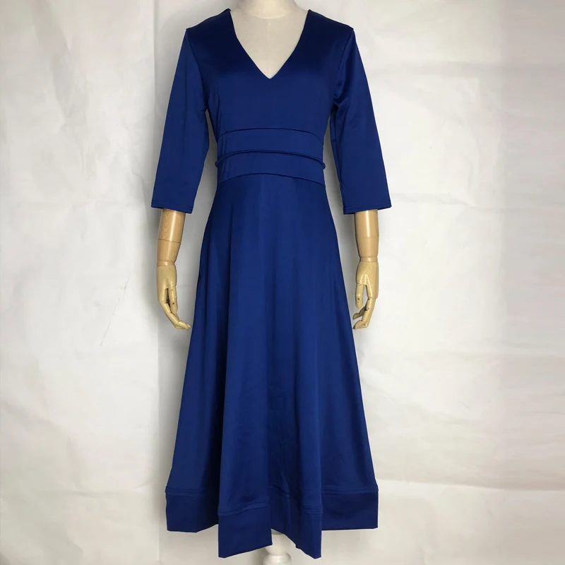 Fanghua летнее платье женское повседневное бальное платье Длинные вечерние платье женское винтажное сексуальное платье трапециевидной формы с v-образным вырезом и карманом размера плюс - Цвет: Тёмно-синий