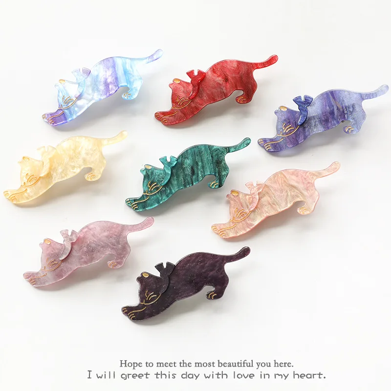 

2019 New Young Girls Hairpins Elegant lady Acrylic Hair Clips 1pcs Girls Headwer Cute Cat Shape Fashion Women Hair Accessory