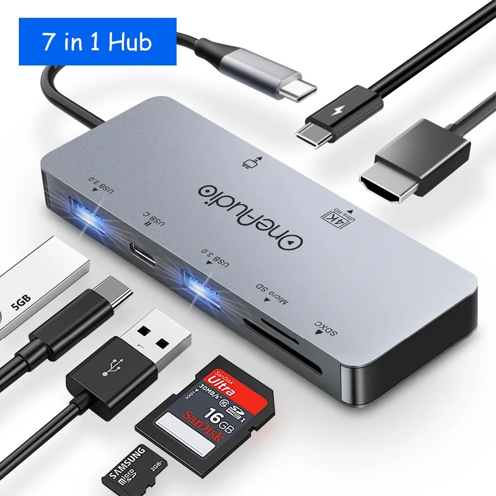 OneAudio USB 3,0 концентратор C концентратор Мульти USB разветвитель с HDMI Adater PD зарядное устройство для чтения карт type C концентратор для Macbook Pro/samsung Galaxy - Цвет: 9843