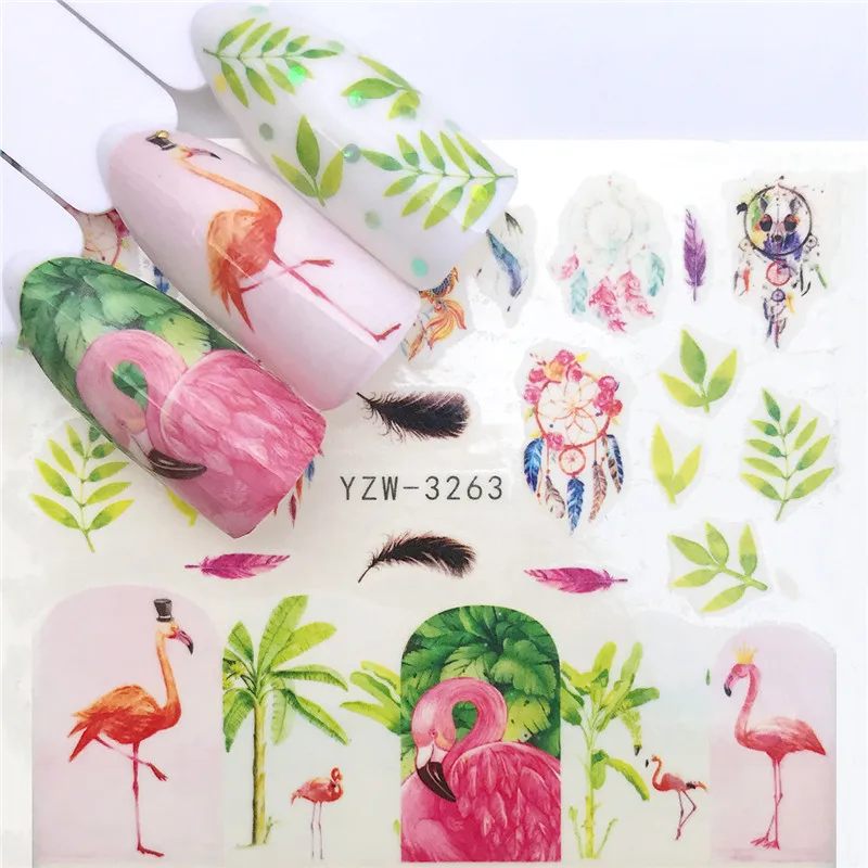 

1pcs Flamingo Nail Stickers Water Decals Cute Marine Life Fruit Wraps Flora Watermark Adhesive Decoration Manicure
