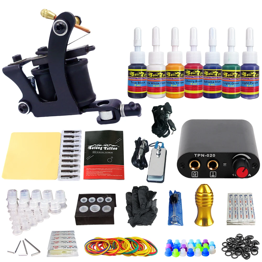 

Stigma Compplete Tattoo Kit Power Supply Needle Grips tip 7 color ink set TK105-42