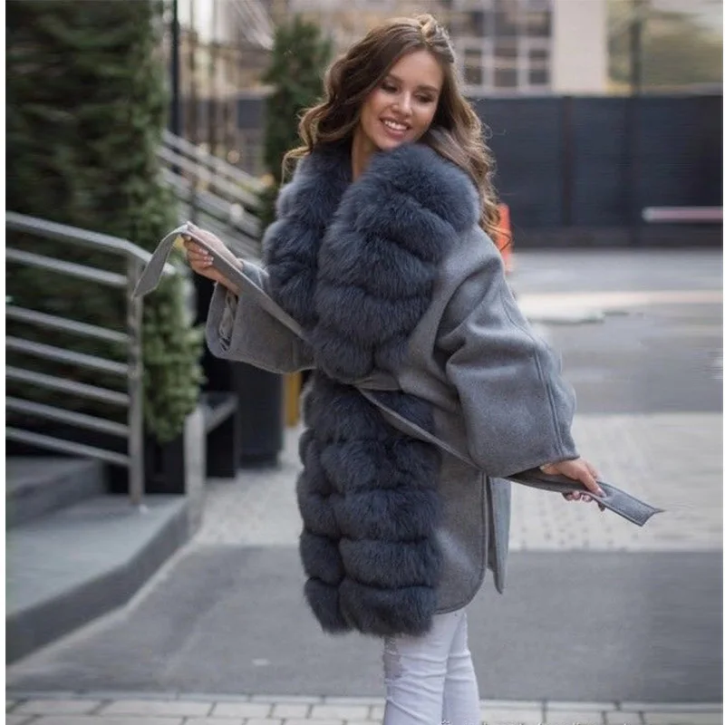 Женская меховая куртка с капюшоном из натурального меха, модная Роскошная Меховая куртка, высокое качество, однотонный цвет,, модная шерстяная зимняя куртка с воротником из натурального Лисьего меха
