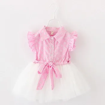 

2016 summer new baby girl dress fly sleeve 1 year birthday dress flower newborn girls clothes suit 1-4Y vestido infantil