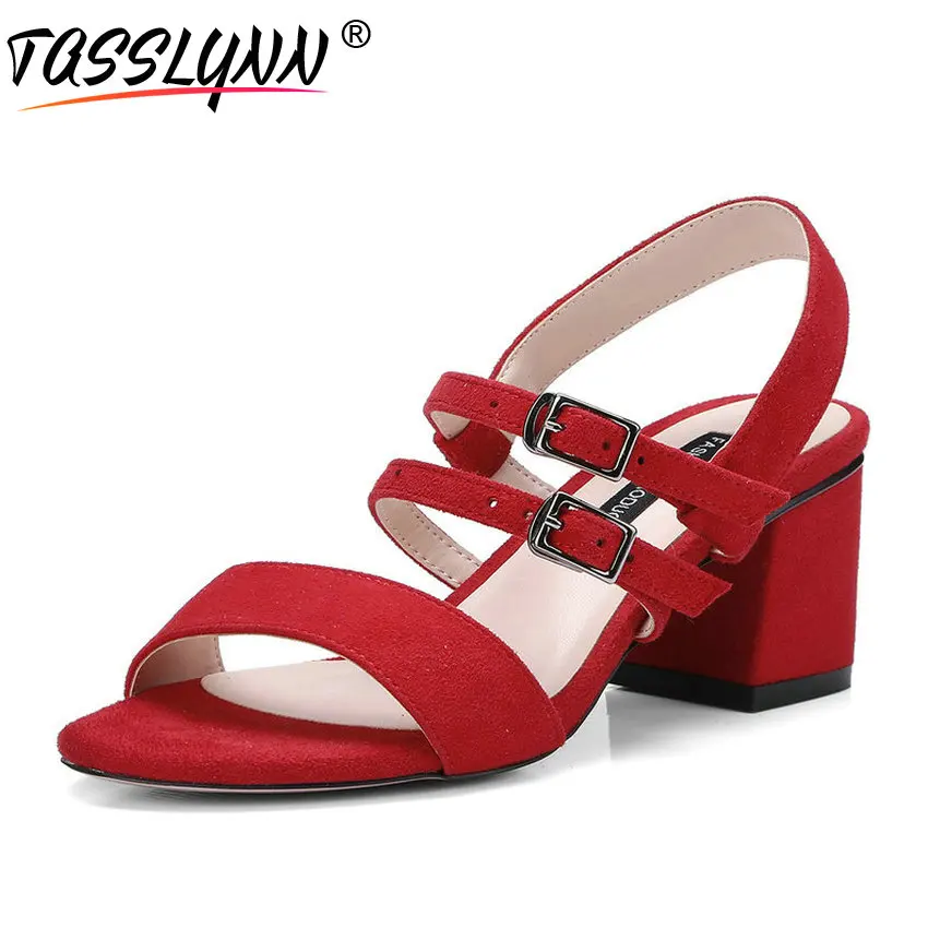 

TASSLYNN 2018 Woman Sandals Square Heels Buckle Shoes Simple and Fashion Elegant Kid Suede PU Summer Shoes for Woman Size 34-40