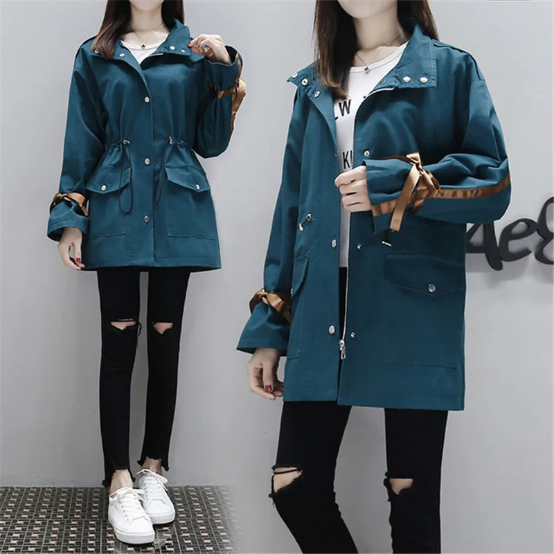 

Spring Woman Jacket Coats New Korean Harajuku Female Windbreaker Blue Overcoat Trenchcoat Casual Large size Women Clothing AA670