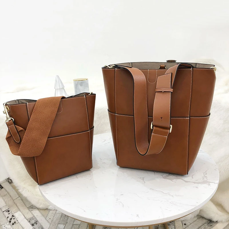 

Customized high quality Genuine Leather bags for women 2019 NEW style Cowhide Shoulder Messenger Bucket bag