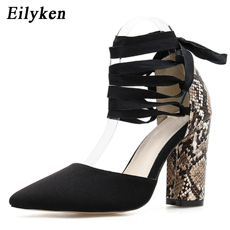 

Eilyken Women Pumps Sexy Pointed Toe High Heels Shoes Lace-Up Lady Shoes Square heel Ankle Strap Pumps sapatos feminino Black