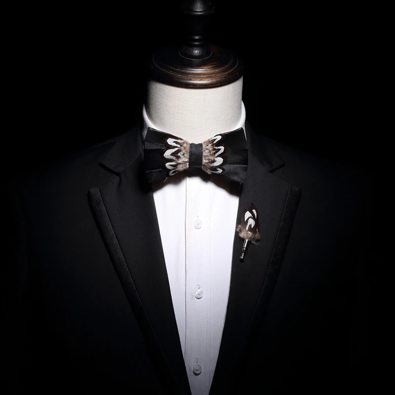 

Free Shipping 2019 fashion male man Men's Feather men and women bow tie groom groomsmen wedding dress banquet show host bow set